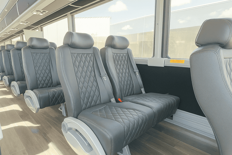 interior of Allen Minibus Company charter bus